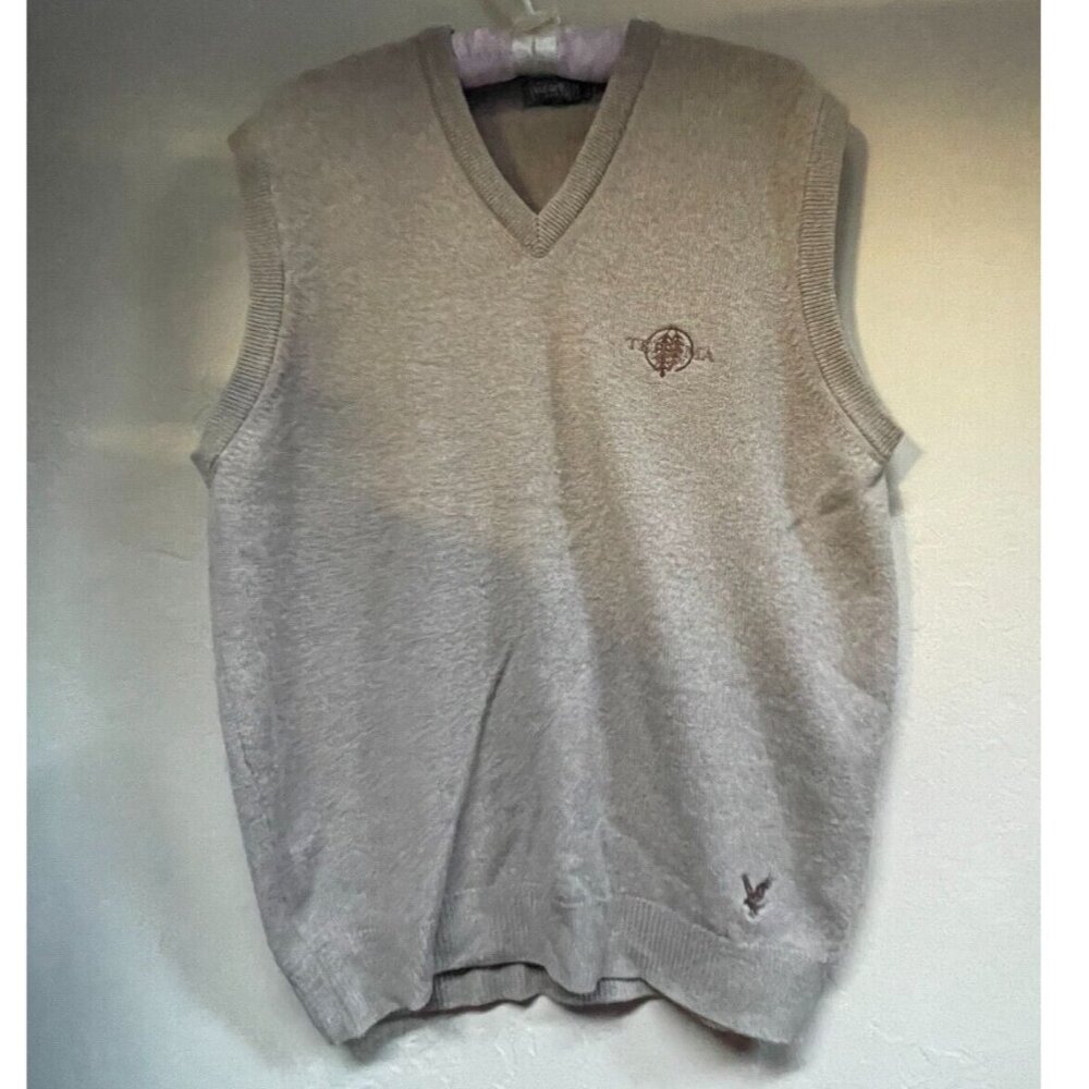 Lyle & Scott Mens Pure New Wool Knit V-Neck Sweater Vest Medium Beige Pullover